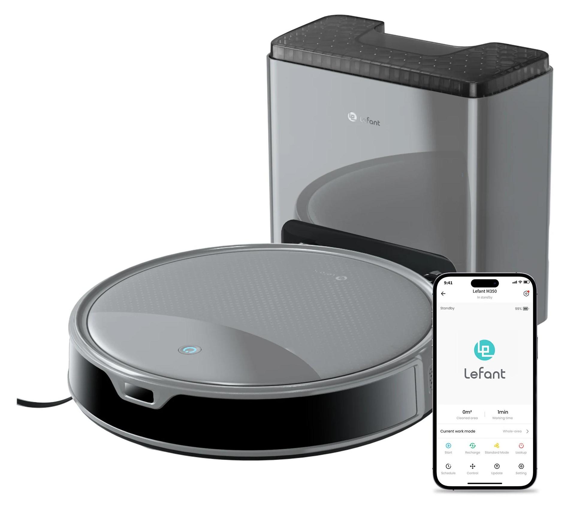 Saugroboter mit Wischfunktion - M350 Max Staubsaugerroboter - Absaugstation >2 l - 10000 Pa starke Saugkraft - No-Go-Zonen - HEPA-Filter - Für Tierhaare und Hartböden - Grau