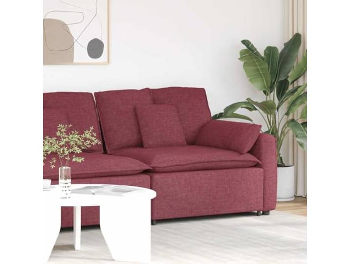 Modulares Sofa Endmodul mit Armlehne und Kissen, Weinrot, 100 cm Stoffpolsterung, Schaumstofffüllung, Metallrahmen, Textilene Sitzfläche, Armlehne links oder rechts montierbar, Teil einer