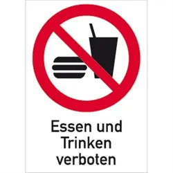 Aufkleber Essen und Trinken verboten ISO 7010, Kombischild, Folie, 210x297 mm