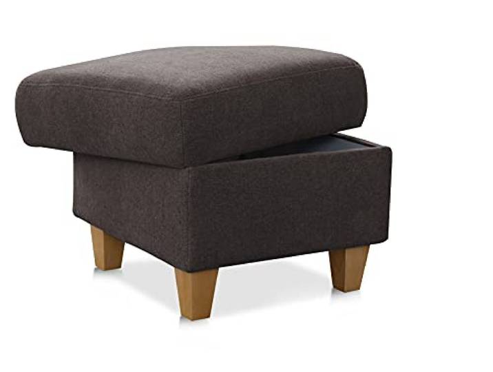 CAVADORE Polsterhocker Palera/Beistellhocker mit Stauraum, ideal als Fußhocker oder Sitzgelegenheit / 58 x 48 x 58 / Chenille, Braun, Alvaro Espresso, Holzfuß