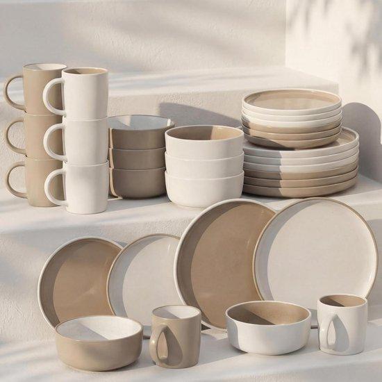 Servierset für 8 Personen - Esstgeschirr aus Keramik - Stilvolles Essen - Zweifarbig, matt und glänzend - 32-teilig - Nordic Sand/Shadow Stone