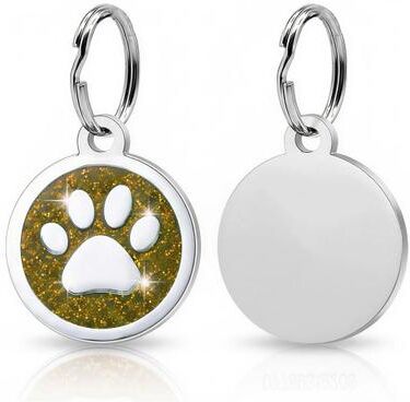 Inspired Living Personalized Glitter Paw Pet ID Tag For Dogs & Cats gold Tag style A
