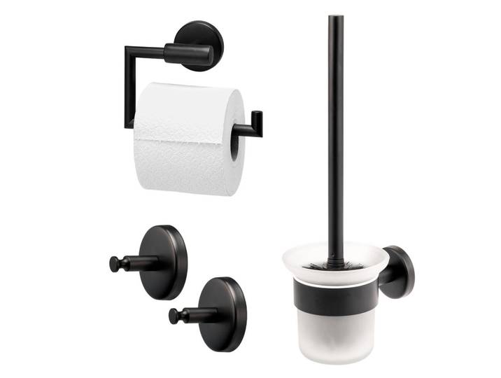 bremermann Badezimmer-Zubehör-Set Piazza Black 3tlg, Edelstahl, schwarz, Schwarz, Metall, 14.5x35x11 cm, Badaccessoires