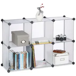 Relaxdays Regalsystem 6 Fächer Schwarz,Transparent