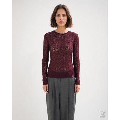 Langarmshirt SMITH & SOUL, Damen, Gr. L, plum, Jersey, Material: 94% Polyamid, 6% Elasthan, slim fit kurz, Rundhals, eingesetzt gerader Abschluss, Shirts Langarmshirt, mit leichter Transparenz