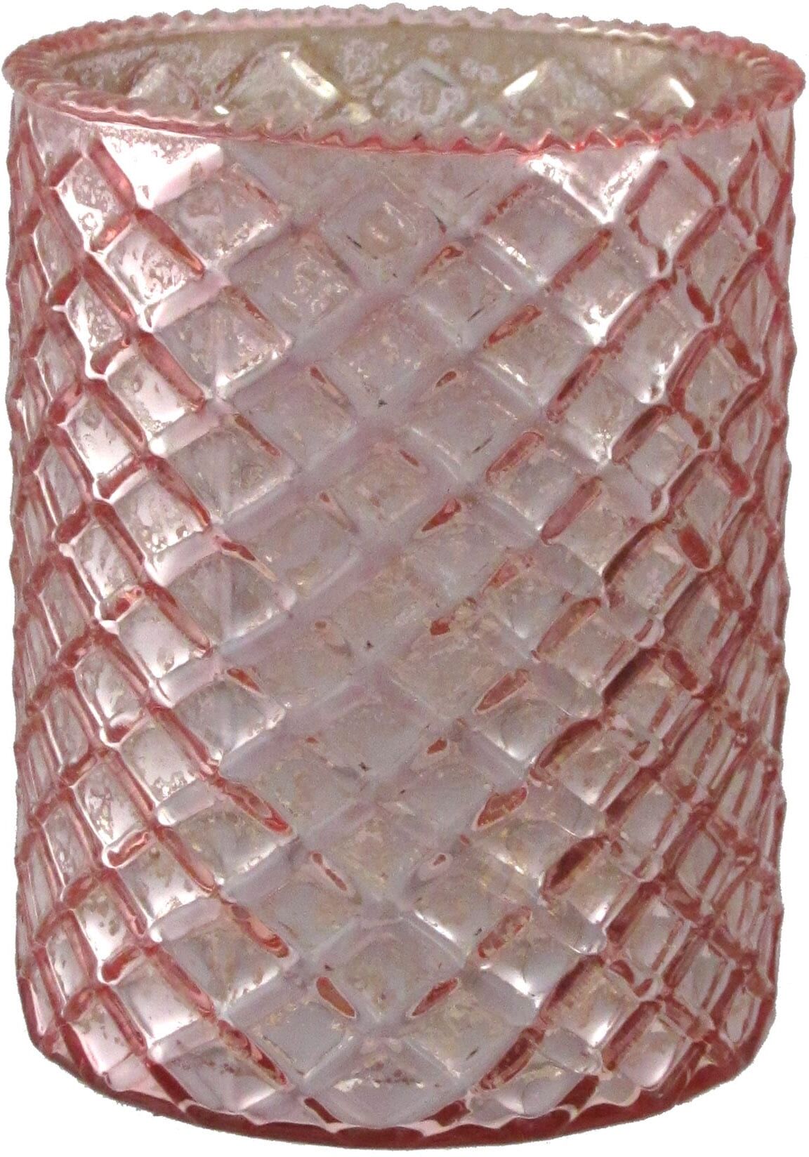 Windlicht CREATIV DECO, rosa, H:10cm Ø:8cm, Glas, Kerzenhalter, Windlicht, mit unterschiedlich strukturierten Oberflächen, 4er Set, H: ca. 10 cm rosa B/H/T: 10cm