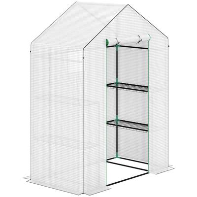 STILVORA Foliengewächshaus begehbar 143x74x190 cm mit Rolltür Fenster Regalen UV Schutz Stahlgestell für Balkon Garten Tomaten Gemüse Weiß