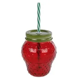 Van Manen Veenendaal Trinkglas - Erdbeere - aus Glas - 0,45l - rot/grün, Trinkgläser, Mehrfarbig