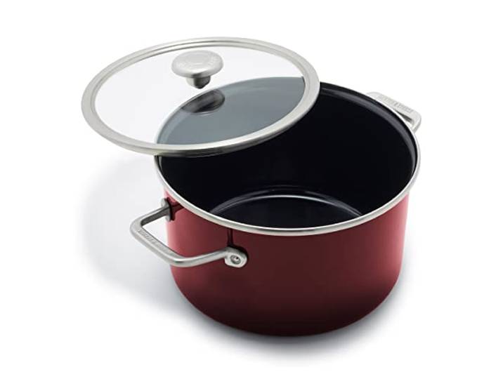 Merten & Storck Europäisch gefertigtes Kochgeschirr aus emailliertem Stahlkern, 6,3QT Suppentopf mit Deckel, Induktion, PFAS und PTFE-frei, spülmaschinenfest, ofen- und grillfest, Merlot Red