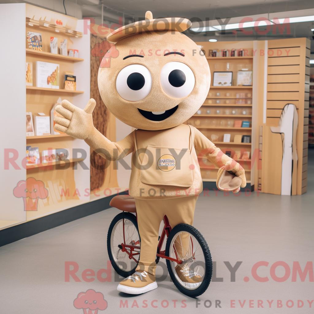 Maskottchen REDBROKOLY eines braunen Einradfahrers mit Sweatshirt und Clutch