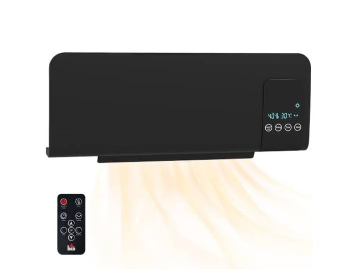 HOMCOM Radiateur Soufflant Mural Oscillation\, 1000 W / 2000 W Noir Chauffage Céramique PTC\, Oscillation\, Minuterie\, Avec Télécommande