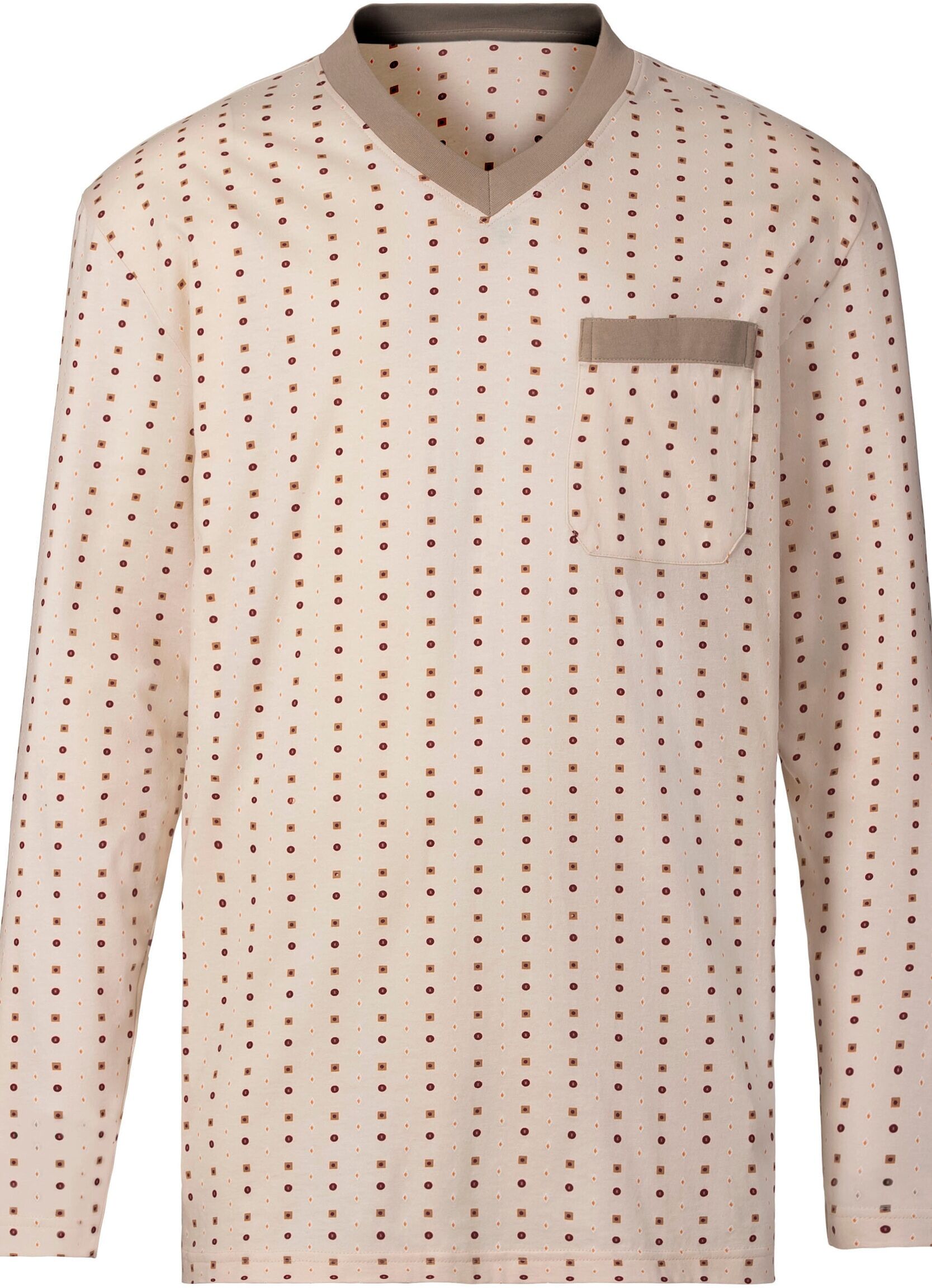 Schlafanzug WITT "Schlafanzüge Schlafanzüge 2 Stück", Herren, Gr. 60, rot (beige, grau, dunkelrot), V-Ausschnitt, Homewear-Sets Schlafanzug