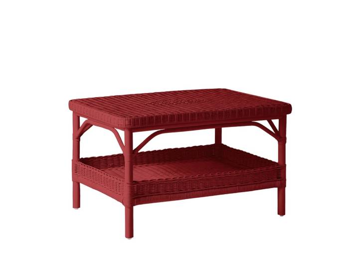 Table basse rectangulaire rotin laqué rouge rubis