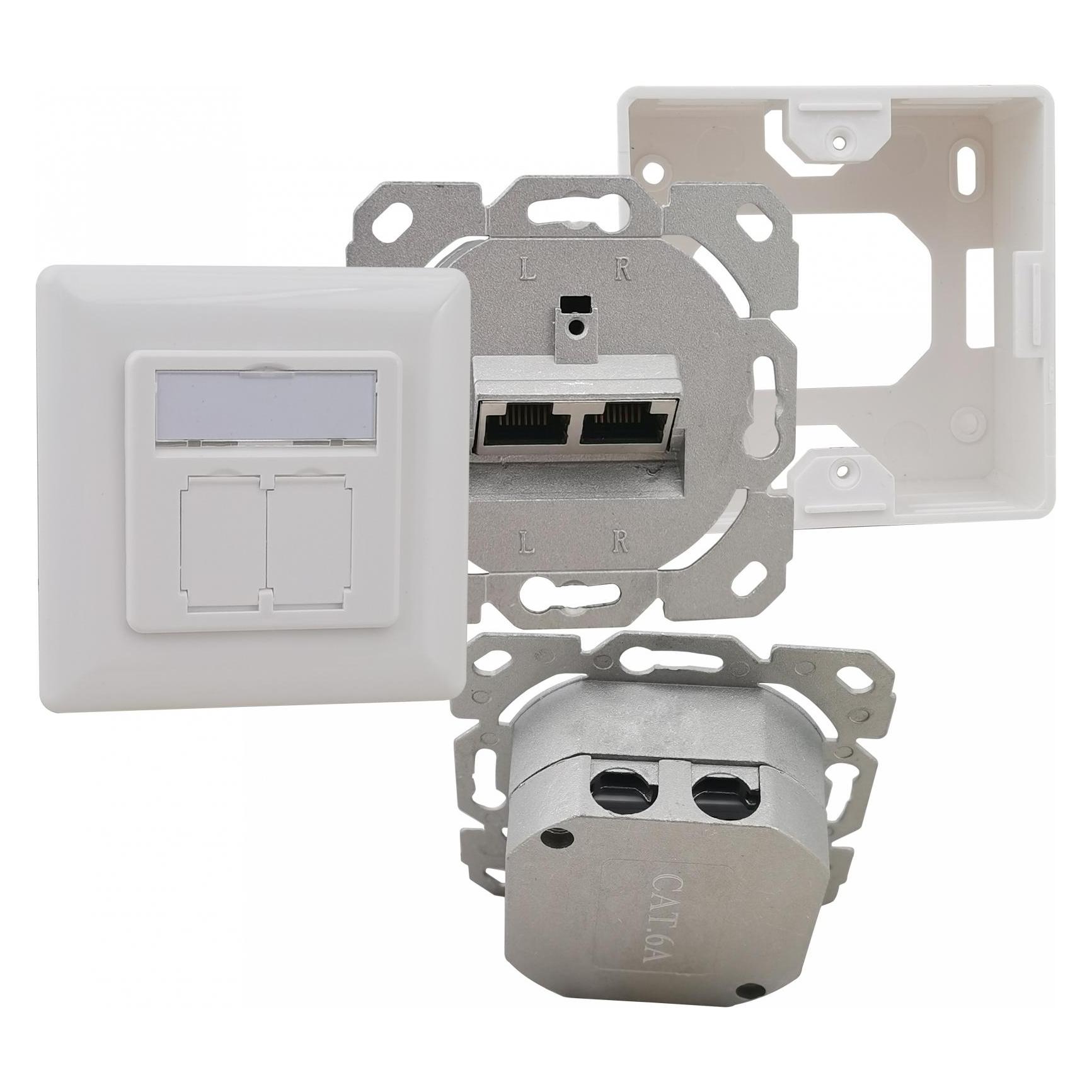 Helos Anschlussdose, Cat 6A (EIA/TIA), AP/UP, 2 Port, vertikal, reinweiss (CAT6a) (262784)
