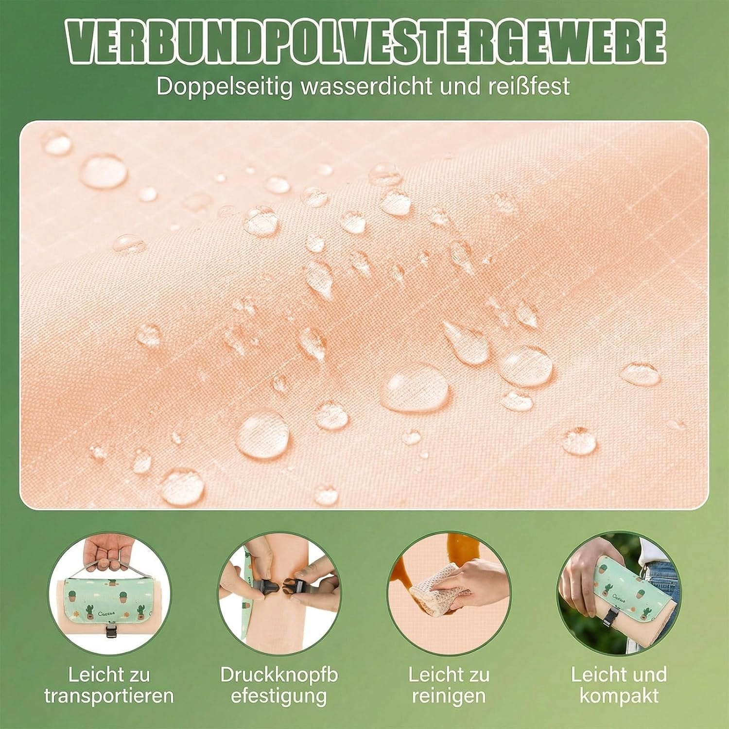 Ultralichte waterdichte picknickdeken voor volwassenen, 150 x 210 cm, inclusief 4 haringen