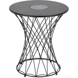 Gartenbeistelltisch Jeevan aus Metall, modern, rund, Schwarz, LED-Solarlicht, outdoor geeignet