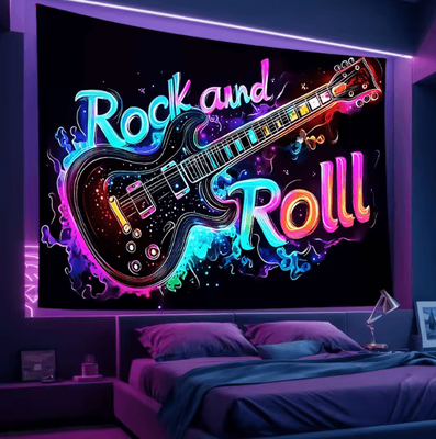 Inspire Curations Neon Rock Guitar Tapestry UV Reactive Music Wall Art For Bedroom & Studio Decor zbu 1 73x95cm(2.4x3.1ft