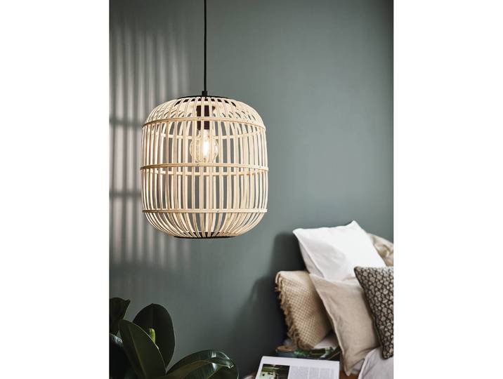 Pendelleuchte I Ø 35cm Beige Material: Holzwerkstoff, Metall Metallart: Stahl Oberfläche Holz: Naturbelassen Oberfläche Metall: