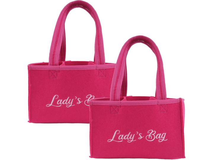 2er-Set Flaschentasche mit Lady's Bag-Stickerei, für 6 Flaschen, pink