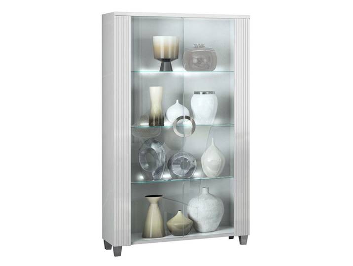 MARIKA - Argentier 2 Porte Laqué Blanc avec Leds