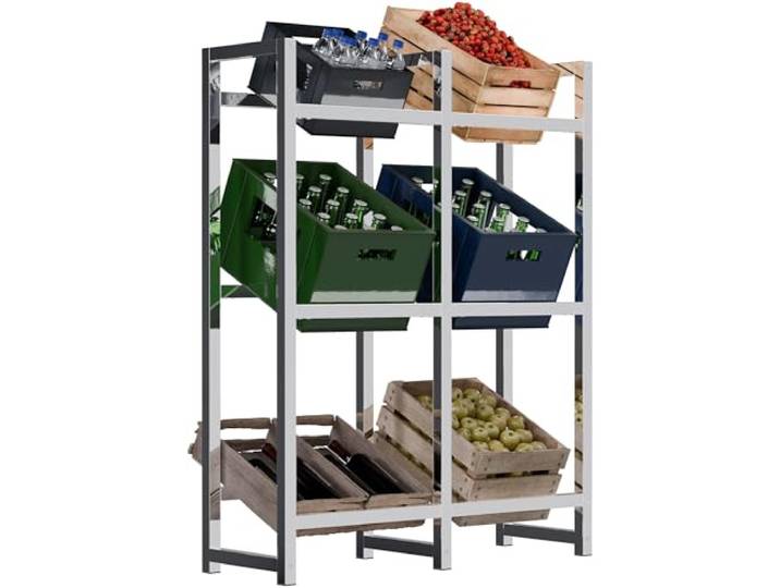CLP Getränkekistenständer Metall freistehend Stack, platzsparendes Getränkekistenregal robust und platzsparend für Getränkekisten Farbe chrom Größe 116x91x31 cm
