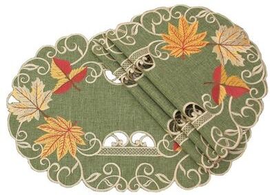 Xia Home Fashions Delicate Leaves Embroidered Cutwork Fall Placemats, 13 by 19-Inch, Set of 4