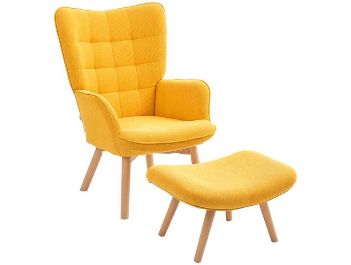 Homcom Ohrensessel mit Hocker, Relaxsessel, Polstersessel in Kordoptik, Loungesessel, Orange, Holz, Buche, Füllung: Schaumstoff,Schaumstoff, 80x101x72 cm, Wohnzimmer, Sessel, Relaxsessel