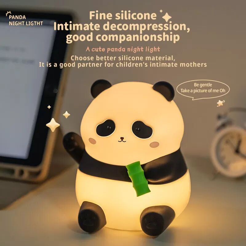 INF Veilleuse Panda Mignon - Rechargeable USB, Silicone Souple, Luminosité Réglable, Fonction Minuterie