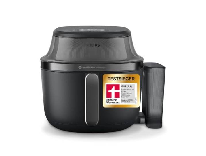 Philips Steam Airfryer 5000 Serie Heißluftfritteuse, Schwarz, 7,2 L Dampfgar-Funktion und SteamFry, Sichtfenster, RapidAir Plus Technologie, 21 Kochfunktionen, HomeID App (NA540/00)