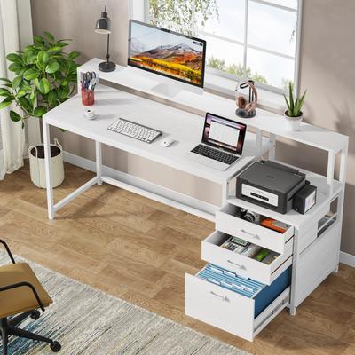 1Easylife "63"" Computer Desk with Monitor Stand, Ergonomic Home Office Desks with Drawers File Cabinet"