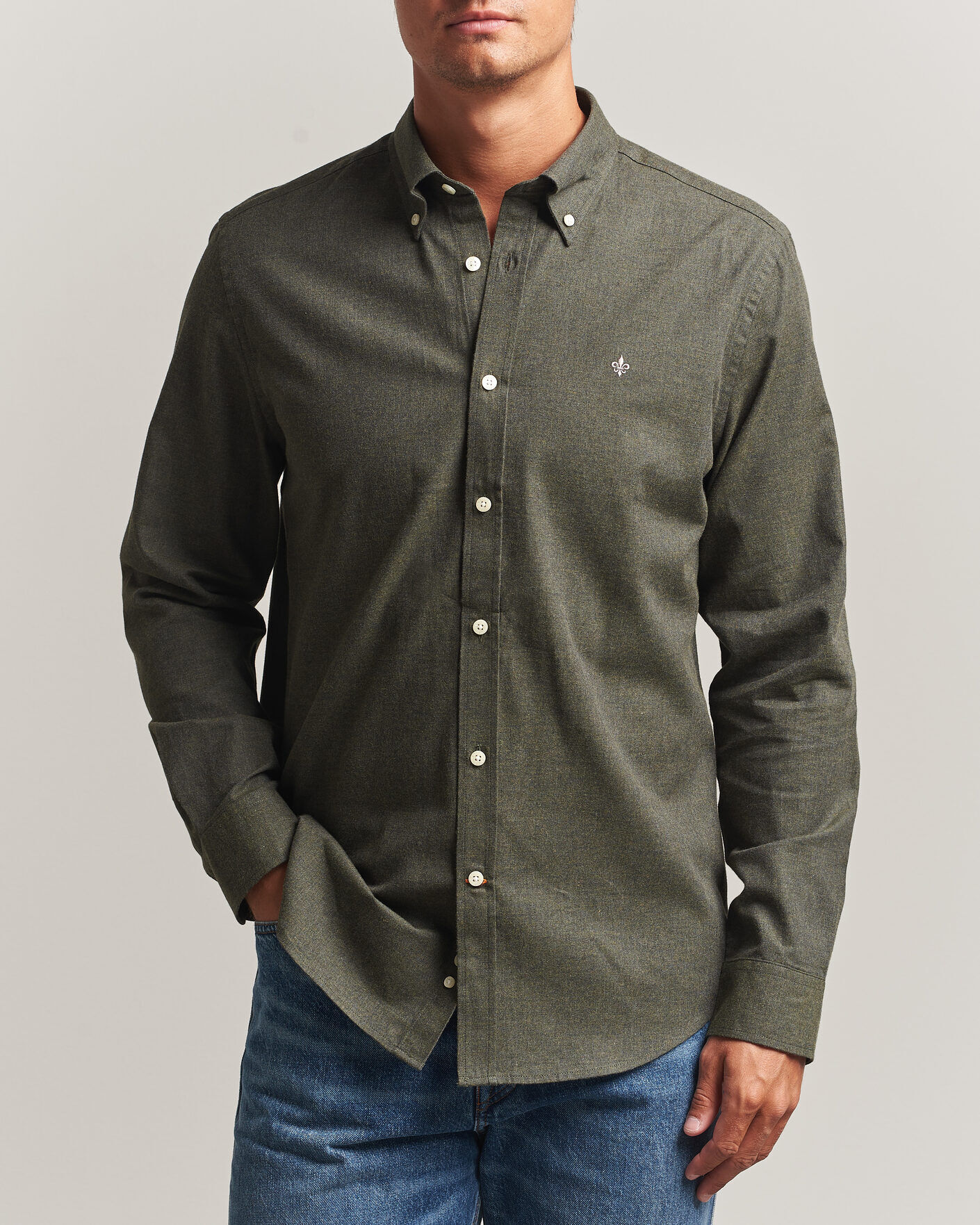 Morris Watts Flannel Shirt Olive men M Grøn