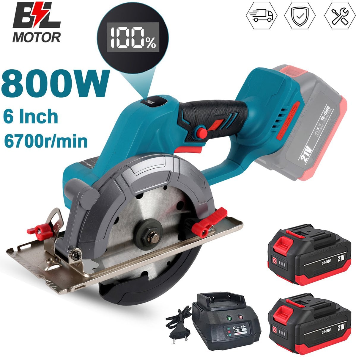 Borstelloze Cirkelzaag 800W met 6 Inch zaagblad voor metaal