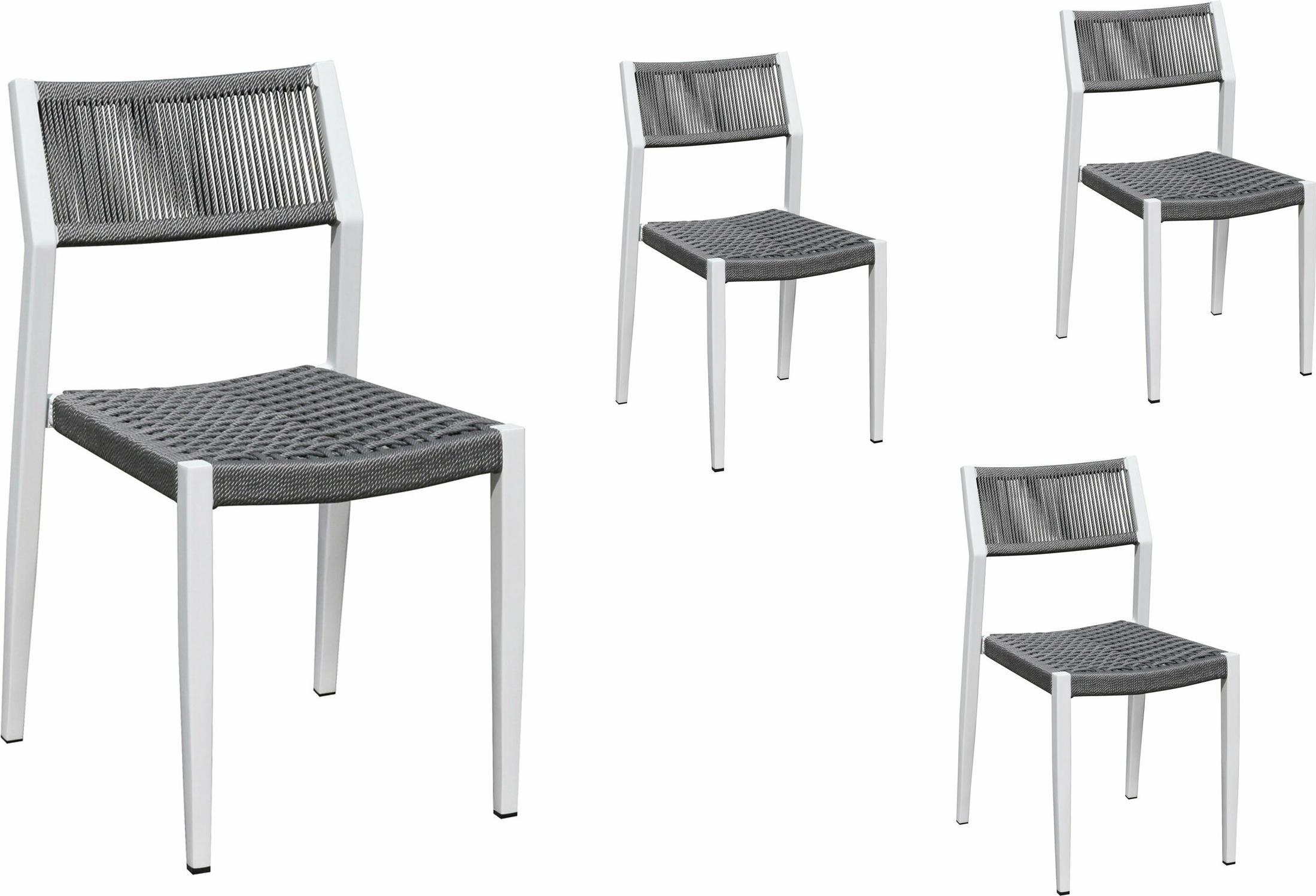 Grasekamp Stapelstuhl-Set Sol 4 teilig aus Aluminium - Weiß/Grau