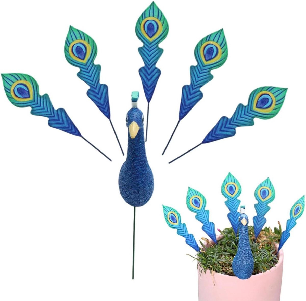 Decoratieve Tuinpalen met Dieren Beeldjes in Blauw Goud, Hoogte: 18 cm