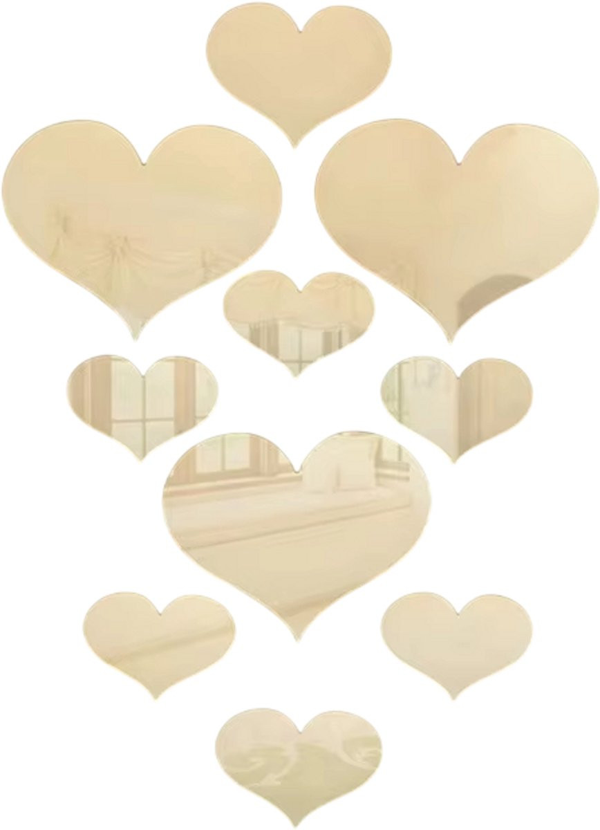 Rimmo 10-delige 3D Hart Wandstickers - Spiegel Muurstickers - Zelfklevende Wanddecoratie - Goud