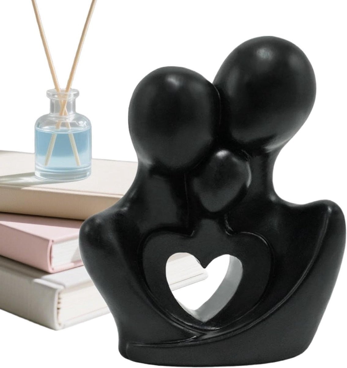 Abstract Familie Beeld Decoratie - Handgemaakt Hars - Zwart - Lengte: 19 cm