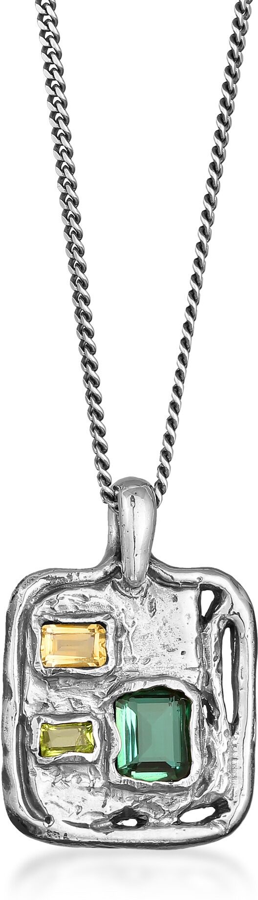Kette mit Anhänger HAZE & GLORY "Halskette Quadrat Quarz 925 Sterling Silber" Gr. 55, silber, Halsketten, Herren, Silber 925 (Sterlingsilber), Kette mit Anhänger