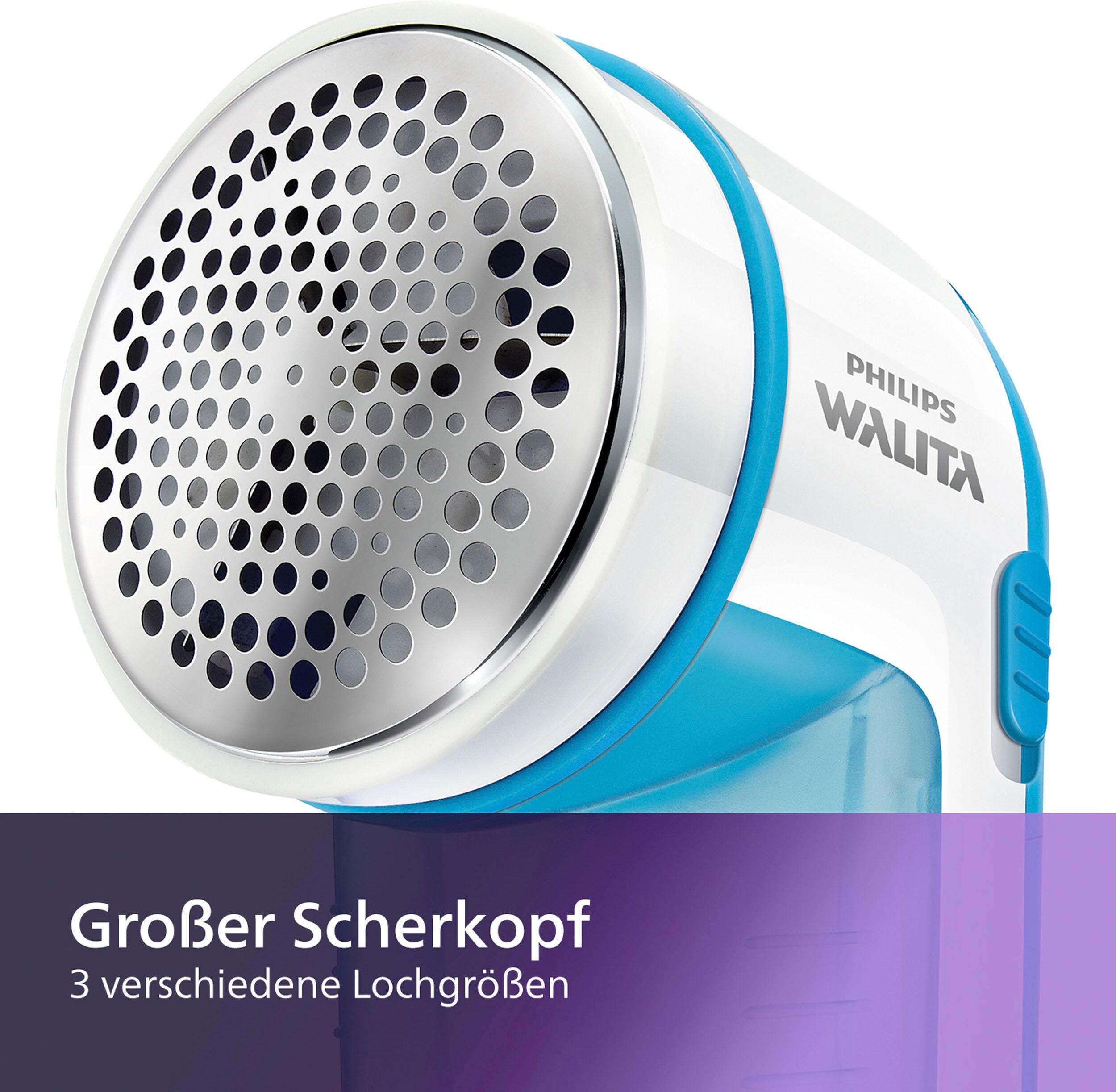 Philips Fusselrasierer "GC026/00", blau (türkis), Fusselrasierer, batteriebetrieben, 2 Höheneinstellungen, Fusselrasierer