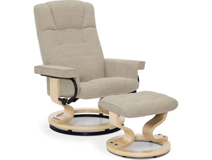 M MCombo Fauteuil de relaxation avec pouf\, Fauteuil TV pivotant à 360° avec fonction chaise longue\, Fauteuil TV\, Fauteuil de relaxation pour salon\, Tissu\, 9019 (Tissu beige)