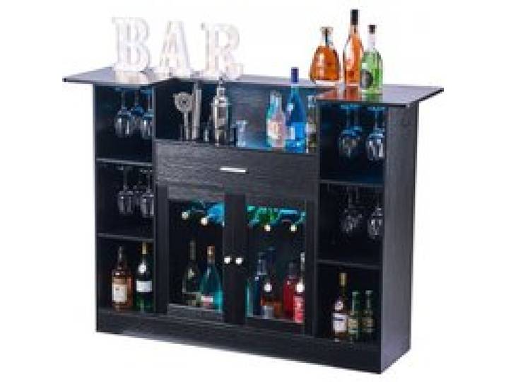 VEVOR Hausbar mit 4 Ebenen, Bartresen aus Holzwerkstoff mit Flaschenablage Weinglashalter LED-Beleuchtung, Bartheke mit viel Stauraum für Wohnzimmer & Keller, Belastbar bis 181,4 kg, 150 x 46 x 110 cm