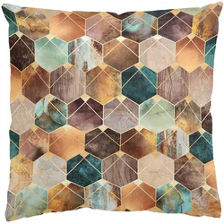 KISSENBEZUG Türkise Geometrie goldenes Art Deco 40/40 cm