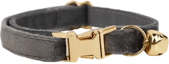 Inspire Picks Personalized Velvet Cat Collar With Engraved Name & Bow Bell gray