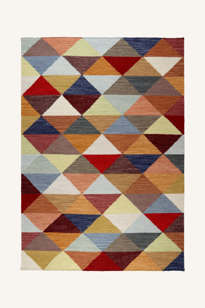 Corrigan Studio Clapton Geometric Wool Hand Woven Area Rug Blue/Orange/White Runner 80 x 250cm