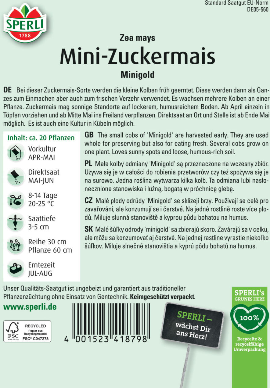 Sperli Mini-Zuckermais Minigold