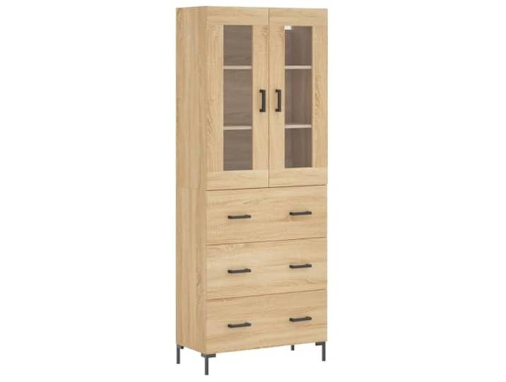 HKTMGDNG Highboard Sonoma-Eiche 69,5x34x180 cm Vitrinenschrank 2-tlg. Eleganter Wohnzimmerschrank mit Glasfront und Metallbeinen für stilvolle Dekoration und Ordnung im Essbereich.