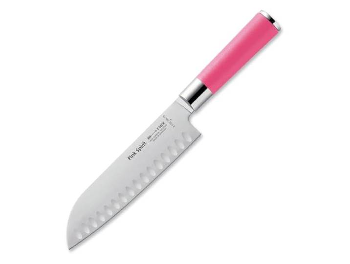 F. Dick Pink Spirit Santoku Messer (Klingenlänge 18 cm, Küchenmesser mit Kullenschliff, aus hochlegiertem Edelstahl, Klinge lasergeprüft, X55CrMo14 Stahl, Griff Kunststoff) 8 1742 182K-79