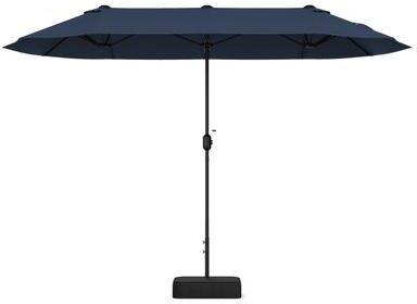 Costway 13 Feet Double-Sided Patio Twin Table Umbrella with Crank Handle-Navy