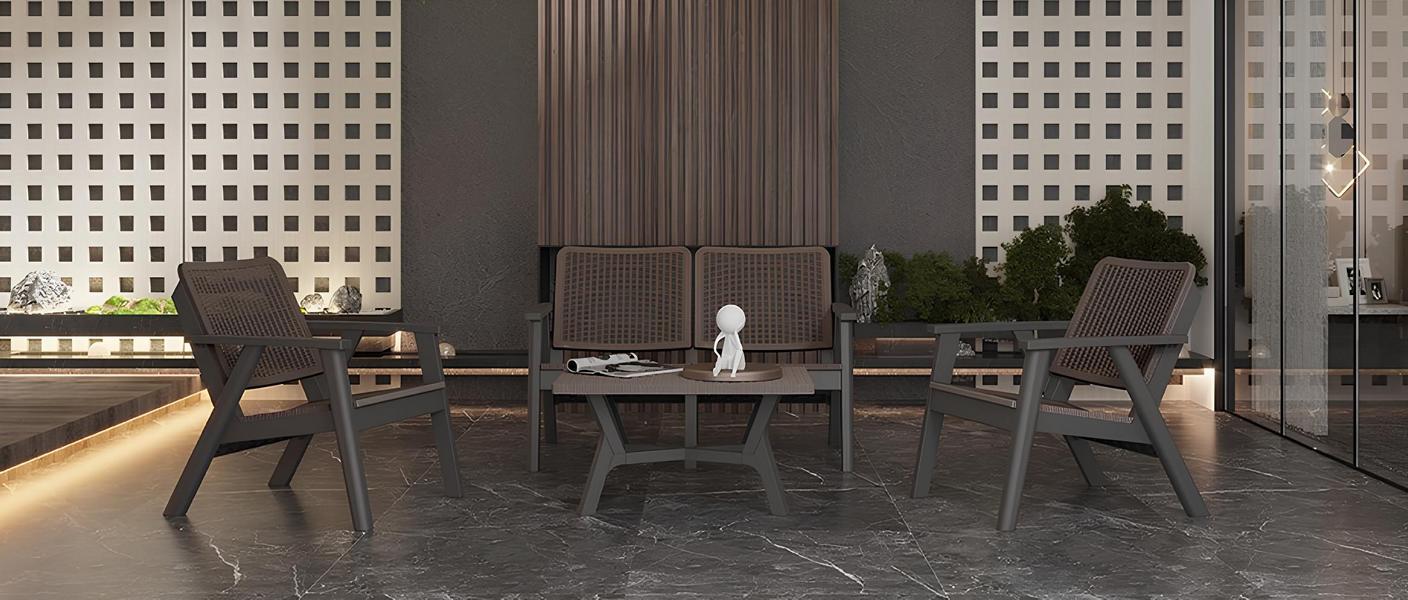 Elegante Braune Gartengarnitur Designer Terrassen Set Bank Sessel