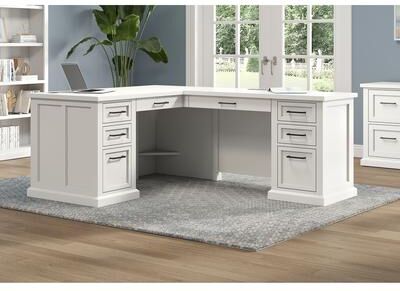 Martin Furniture Modern Wood L-Desk & Return, Writing Table & Return, Office Desk & Return, Corner Desk & Return, White