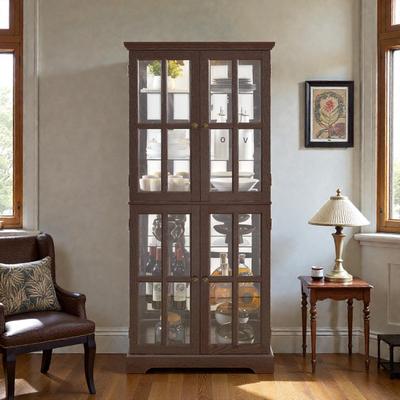 Fundinbaths Antique Curio Display Cabinet with Glass Doors, 4 Door Vintage Showcase with Adjustable Shelves and Light